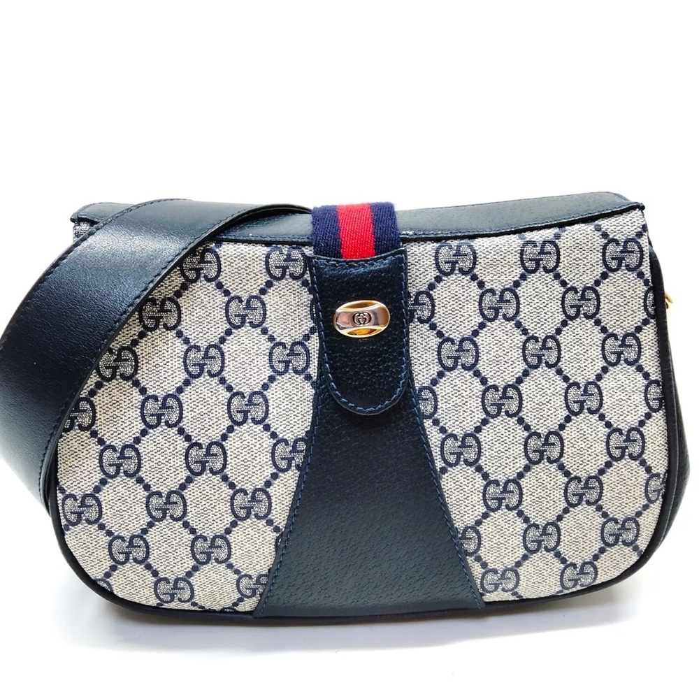 Vintage Gucci Shoulder Bag Sherry Line Navy Blue PVC